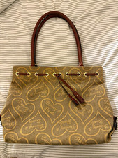 Dooney & Bourke Heart Logo Shoulder Bag Snap Close Double Handles Brown Beige picture