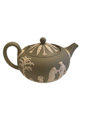 Vintage Wedgwood Sage Green Jasperware Teapot 1955 Glazed Interior Mint Interior picture