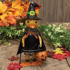 New Primitive WITCH DUCK Pumpkin RECYCLED METAL Black Halloween Figure 12.5