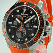 TISSOT Seastar 1000 45.5MM Quartz Chrono Orange Strap Watch T120.417.17.051.01 picture