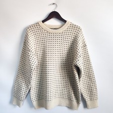 B'ming Beams Sweater Medium Wool Blend Birds Eye Knit Crewneck Cream Pullover picture