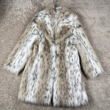 Fabulous Furs Donna Salyers Faux Fur Lynx Coat Womens XL Tan Spotted MINT picture