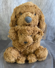 Cloud Island Plush Dog Mom and Baby Puppy Toy Rattle Set Brown Embroidered Eyes picture