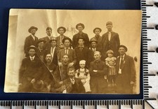 Antique Vtg Photo Rppc Postcard Large Group Men Hats 2 Girls 1910s picture