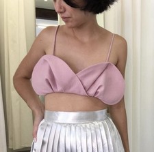NWT Sincerely Tommy Atala Pink Linen Tulip Draped Bustier Crop Top Medium picture