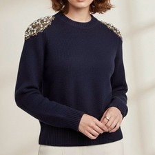 BODEN Embellished Shoulder Wool Alpaca Blend Jumper Navy M picture