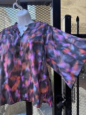 Handmade 1970s Silk Tunic with Jet Buttons Volup XL Size Beauteousness picture