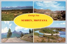 Greetings From Scobey Montana MT Multi-View Cars Postcard picture