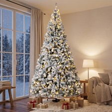 HOMCOM 9ft Flocked Prelit Christmas Tree, Hinged Fraser Fir with LEDs picture