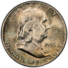 1955-P PCGS MS65 (Gem) Franklin Half Dollar | Nice Mint Set Toning | Near FBL picture