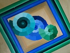 VIntage 1980s Geometric Optical Art Hard Edge Oil Painting Modern Wall Hanging picture