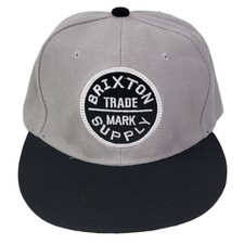 Brixton Trade Mark Supply Snapback Hat OSFA Grey Black Flat Brim Skater Cap picture