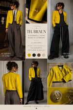 TH Brown Vintage Virgin Wool Jacket Yellow Gold Buttons Couture Germany Size 38-42 ✨ picture