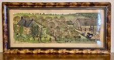 19th C American Folk Art Farmstead Watercolor Painting Naive Pennsylvania Dutch? picture