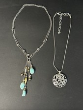 Brighton Jewelry Lot of 2 Silver Plated Necklaces Turquoise Crystal Station picture