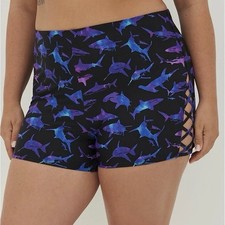 Torrid Black Blue Shark Print Swim Shorts Size 2X Beach Vacation Resort Cruise picture