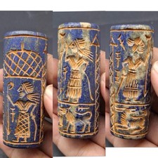 Unique Ancient Near Eastern Lapis Stone Intaglio Rare Bead picture