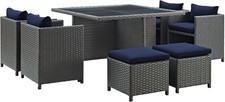 9-Pc Wicker Rattan Patio Dining Set with Navy Sunbrella Fabric picture