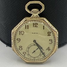 Elgin Gold Filled Octagon Open Face Pocket Watch Beige Arabic Dial Seconds 1925 picture