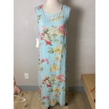 Together Vintage 90s Floral Maxi Dress Blue Sleeveless Rayon Lined Size 6 NWT picture