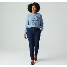 C. Wonder Ruffle Front Blouse 16W Chambray Denim Button Down Modern Elegant Chic picture
