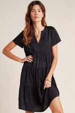 Anthropologie Maeve Sacha Jacquard Tiered Tunic in black, size Small. picture