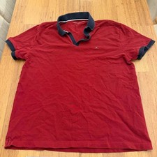 Tommy Hilfiger Large Red Navy Split V Neck Notch Collar Polo Shirt picture