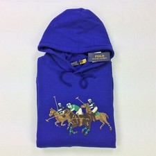 Polo Ralph Lauren Men VTG Classic Embroidered Triple Pony Fleece Hoodie XL 2XL picture