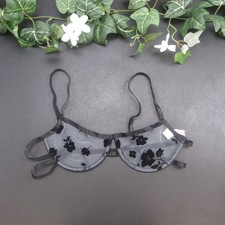 ROMWE Bra Women's Black Size M Sheer Floral Flocked Underwire Lingerie picture