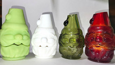 Fenton Glass Santa Candle Holders Christmas Theme Green White Red picture