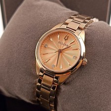 Women's Bulova Sutton 97P151 Rose Gold Dial Bracelet Stainless Quartz Watch picture