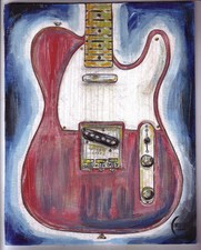 GRAB THE TELE   Guitar Body oil Painting Telecaster fender art Signed 8x10 WOOD  picture