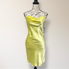 New Jump Apparel M Yellow Satin Cowl Neck Bodycon Mini Dress Prom Homecoming picture