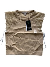 GUESS Millie Seamless Lace Sweater Top Womens S Foamy Taupe Ribbed Crop Tank NWT picture