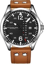 Stuhrling Men's Steel Riveted Tan Leather Strap Japan Quartz Aviation Watch picture