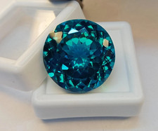 GIE Certified 30.17 Ct Natural Sapphire Bluish Green Round Cut Loose Gemstone picture