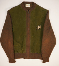 VTG 60's Van Heusen Small Wool Knit Jacket Full Zip Green Cabincore Lined picture