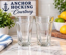 VTG Anchor Hocking Courtney Clear Glass 12oz Tumblers 6 Arch Panel Set of 2 MCM picture