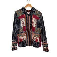 Anthropologie Lilka Womens Embroidered Patchwork Full Zip Hooded Jacket Sz Large picture