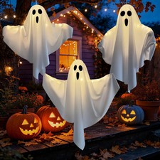 3 Pack Light up Hanging Ghosts Halloween Decor, 22.5 Inch White Ghosts picture