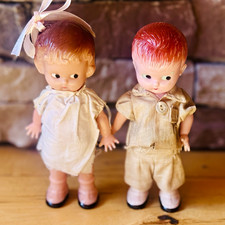 Knickerbocker hard plastic girl and boy vintage dolls with handmade clothes picture