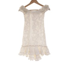 VTG KY'S Floral Ruffle Dress Women S Hawaiian Off Shoulder White Cotton USA picture