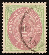 Danish West Indies 1898 1c Green Violet Scott 16 AFA 5B Used Inverted Frame picture