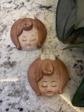 Vintage Hand Painted Ceramic Wall Plaques Baby Face Little Girls Kitschy Decor picture