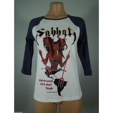 SABBAT Splattered M MEDIUM Official GIRLIE Raglan Tee Blue Sleeves R.I.P Records picture