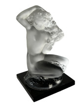 Lalique Frosted Crystal Floreal Woman Figurine Signed Black Base picture