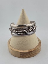Heavy Native American Triple Beaded Silver 0.999  Cuff Bracelet 92g Navajo Style picture