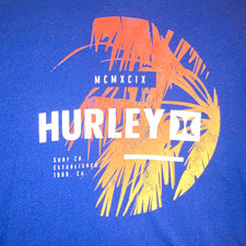 Hurley Men's Blue Crew Neck Graphic Logo T-Shirt, Long Sleeve Cotton Size L picture