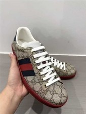 Gucci Ace Men Casual Shoes GG Supreme Canvas Web Detail Red Rubber Sole Sneakers picture