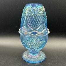Fenton Blue Iridescent Pineapple Heart Vintage Fairy Lamp with Sticker picture